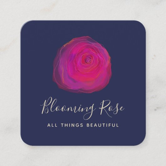 Elegant roze Waterverf Roos Floral Square Squar Vierkante Visitekaartje (Voorkant)