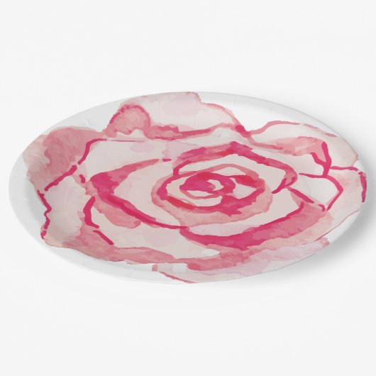 Elegant roze Waterverf Roos Papieren Bordje (Gekanteld)