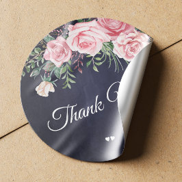 Elegant roze waterverf rozen dank je marine ronde sticker