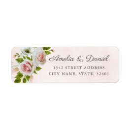 Elegant roze Waterverf Rozen Floral Wedding Etiket