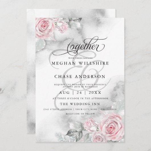 Elegant roze Waterverf Rozen Kaart (Voorkant / Achterkant)