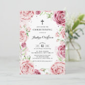 Elegant roze Waterverf Rozen Lijst Christening Kaart (Staand voorkant)