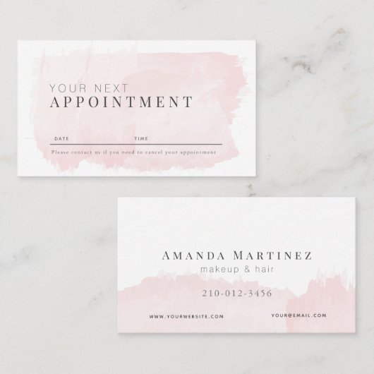 Elegant roze Waterverf Salon Afspraakkaart Visitekaartje (Voorkant / Achterkant)