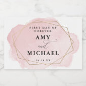 Elegant Roze Waterverf Splash Gold Geo Lijst Mini Sparkling Wijnetiket (Enkel label)