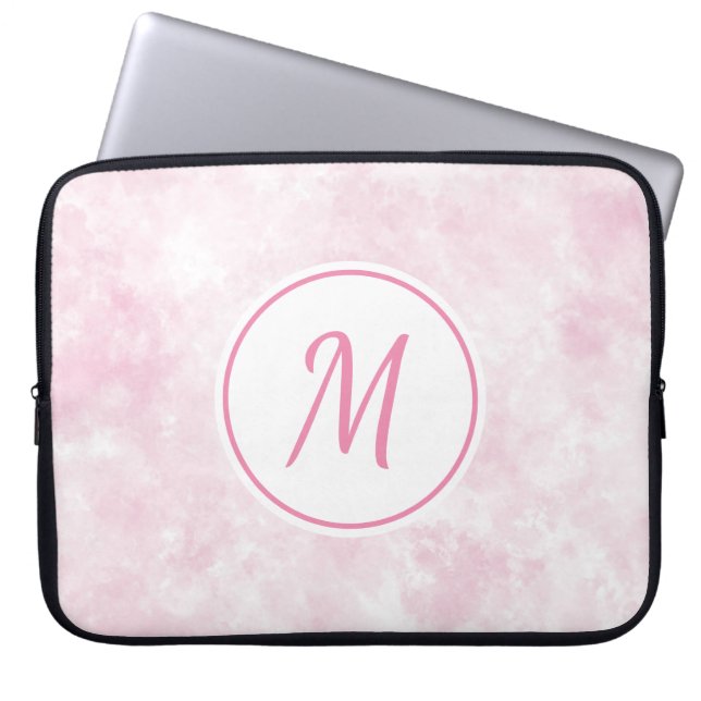 Elegant roze Waterverf stijlvol monogram aangepast Laptop Sleeve (Voorkant)