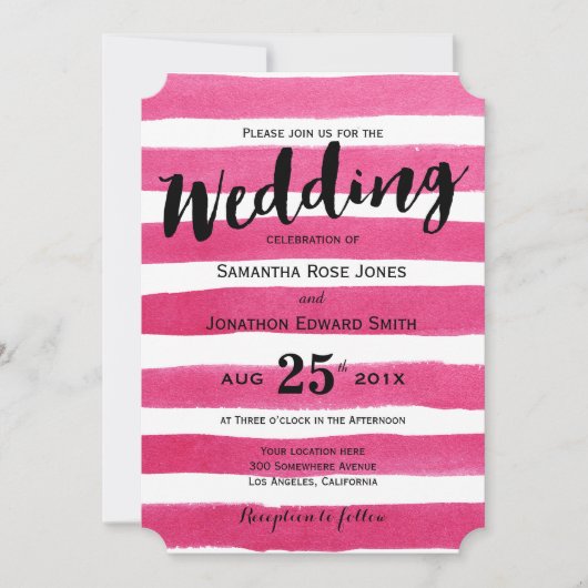 Elegant roze Waterverf Stripes Wedding Uitnodiging (Voorkant)