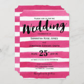 Elegant roze Waterverf Stripes Wedding Uitnodiging (Voorkant / Achterkant)