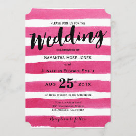Elegant roze Waterverf Stripes Wedding Uitnodiging