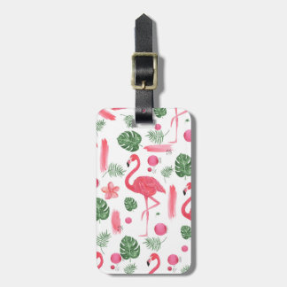 Elegant roze waterverf tropische flamingo floral bagagelabel