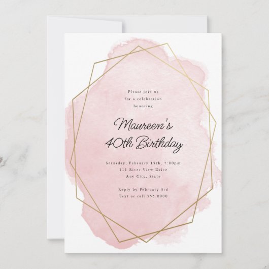 Elegant Roze Waterverf Verjaardag Alle Leeftijden Kaart (Voorkant)