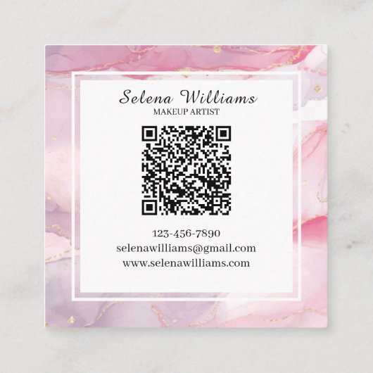 Elegant roze Waterverf vierkant ontwerp met QR-cod Vierkante Visitekaartje (Achterkant)