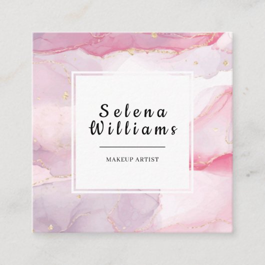 Elegant roze Waterverf vierkant ontwerp met QR-cod Vierkante Visitekaartje (Voorkant)