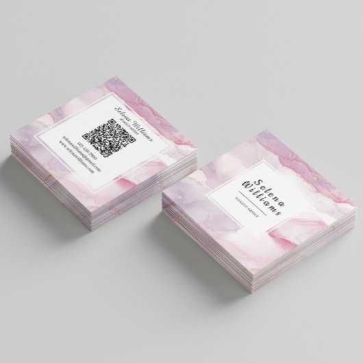 Elegant roze Waterverf vierkant ontwerp met QR-cod Vierkante Visitekaartje