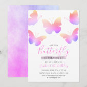 Elegant Roze Waterverf Vlinder 1e Verjaardag Kaart (Voorkant / Achterkant)