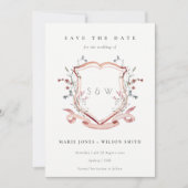 Elegant roze - Waterverf voor monogram wilde bloem Save The Date (Voorkant)