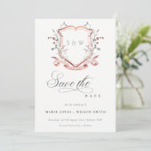 Elegant roze - Waterverf voor monogram wilde bloem Save The Date (Staand voorkant)