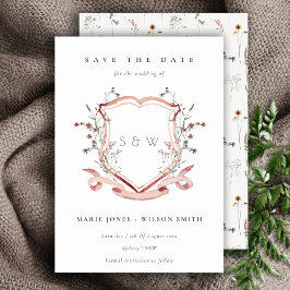 Elegant roze - Waterverf voor monogram wilde bloem Save The Date