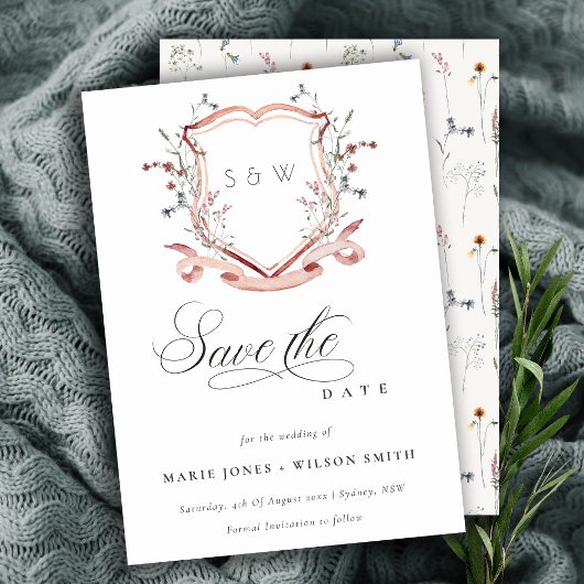 Elegant roze - Waterverf voor monogram wilde bloem Save The Date