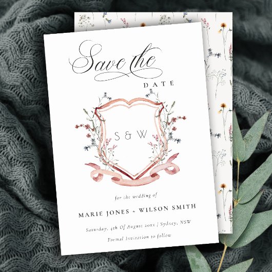Elegant roze - Waterverf voor monogram wilde bloem Save The Date