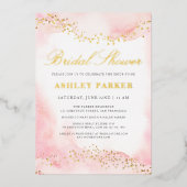 Elegant  Roze Waterverf Vrijgezellenfeest Goud Folie Uitnodiging (Voorkant)