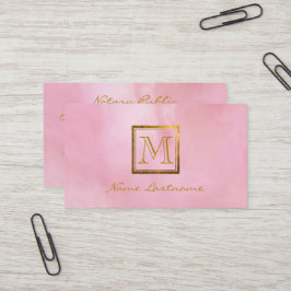 Elegant roze Waterverf Was goudmonogram Notaris Visitekaartje