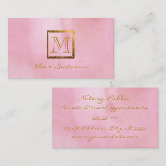 Elegant roze Waterverf Was goudmonogram Notaris Visitekaartje (Voorkant / Achterkant)