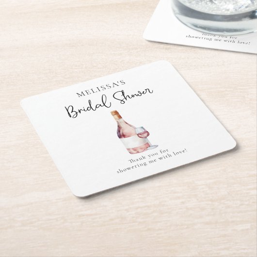 Elegant Roze Waterverf Wijn Vrijgezellenfeest Kartonnen Onderzetters (Schuin)