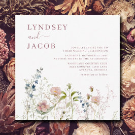 Elegant Roze Waterverf Wildflowers Bruiloft Kaart