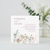 Elegant Roze Waterverf Wildflowers Bruiloft Kaart (Staand voorkant)