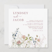 Elegant Roze Waterverf Wildflowers Bruiloft Kaart (Voorkant)