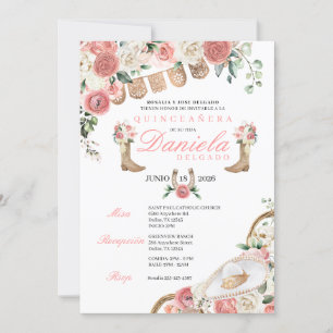 Elegant Roze Western Charro Cowgirl Quinceañera Kaart