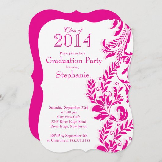 Elegant Roze White Class of 2014 Graduation Party Kaart (Voorkant / Achterkant)