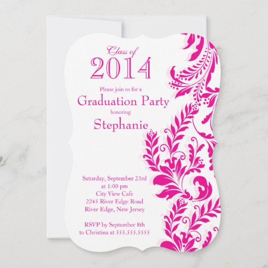 Elegant Roze White Class of 2014 Graduation Party Kaart (Voorkant)