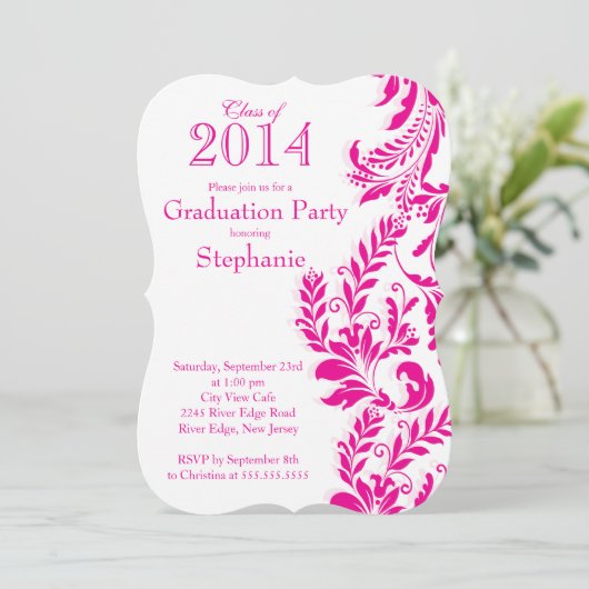 Elegant Roze White Class of 2014 Graduation Party Kaart (Staand voorkant)