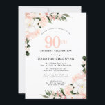 Elegant Roze White Floral 90th Birthday Kaart<br><div class="desc">Mooie roze en witte bloemen worden in groene bladeren geplukt. De 90ste staat in grote roze cijfers.</div>
