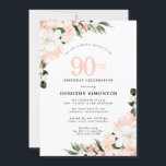 Elegant Roze White Floral 90th Birthday Kaart<br><div class="desc">Mooie roze en witte bloemen worden in groene bladeren geplukt. De 90ste staat in grote roze cijfers.</div>