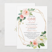 Elegant Roze White Floral Baptism & First Birthday Kaart (Voorkant / Achterkant)