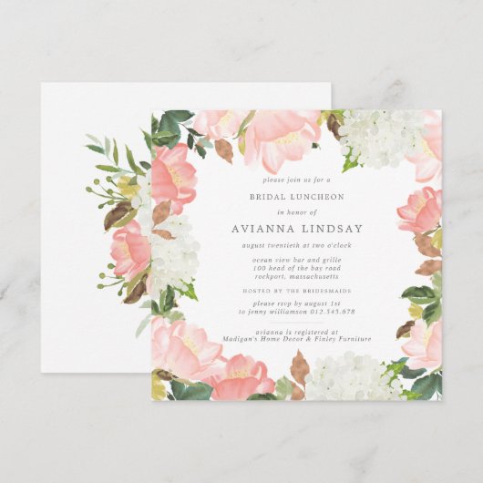 Elegant Roze White Floral Bridal Luncheon Kaart (Voorkant / Achterkant)