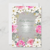 Elegant Roze White Floral Glitter Baby shower Invi Kaart (Voorkant)