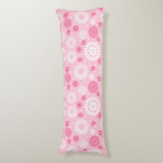  Elegant Roze White Floral Pattern Lichaamskussen (Voorkant Verticaal)