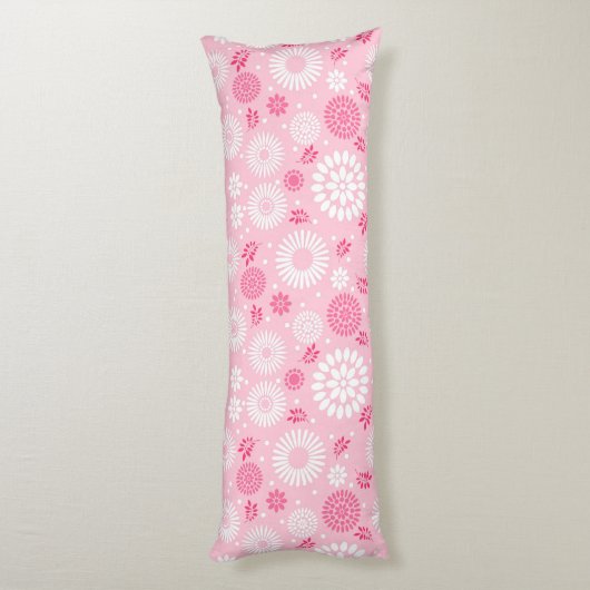  Elegant Roze White Floral Pattern Lichaamskussen (Achterkant (Verticaal))
