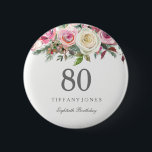 Elegant roze White Rose 80th Birthday Party Ronde Button 5,7 Cm<br><div class="desc">Elegant Roze White Rose 80th Birthday Party Button Zie overeenkomende objecten in Niche en nestwinkel hieronder</div>