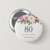 Elegant roze White Rose 80th Birthday Party Ronde Button 5,7 Cm (Voorkant /achterkant)