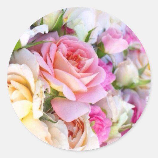 Elegant roze & White Rose Wedding Ronde Sticker (Voorkant)