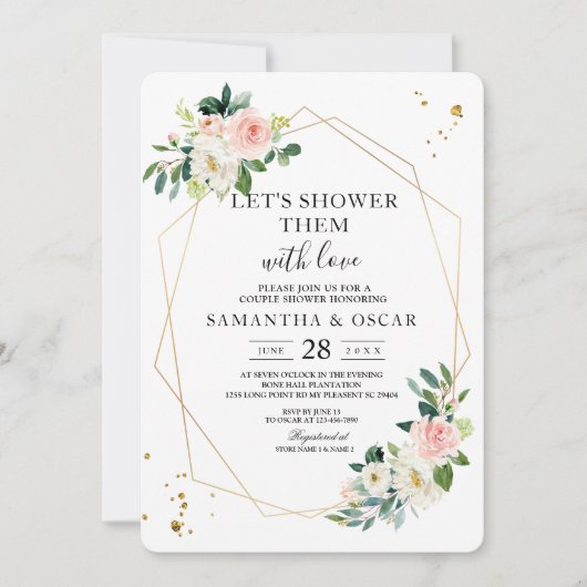 Elegant roze & White Waterverf Flowers Gold druppe Kaart (Voorkant)