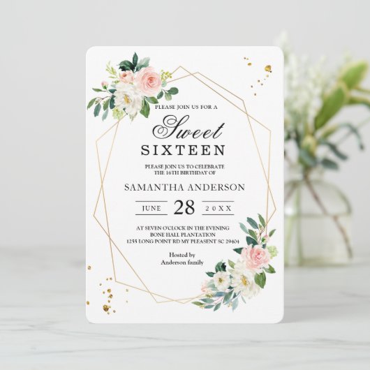 Elegant roze & White Waterverf Flowers Gold druppe Kaart (Staand voorkant)