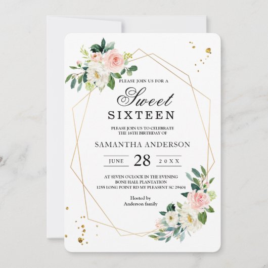 Elegant roze & White Waterverf Flowers Gold druppe Kaart (Voorkant)