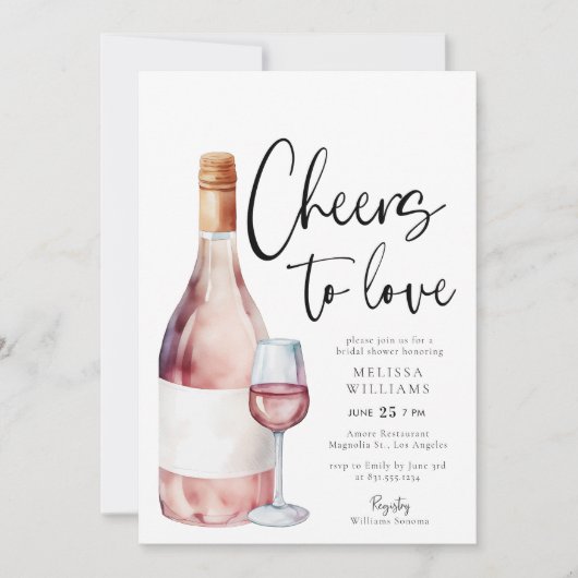 Elegant Roze Wijn Proost op Liefde Vrijgezellenfee Kaart (Voorkant)