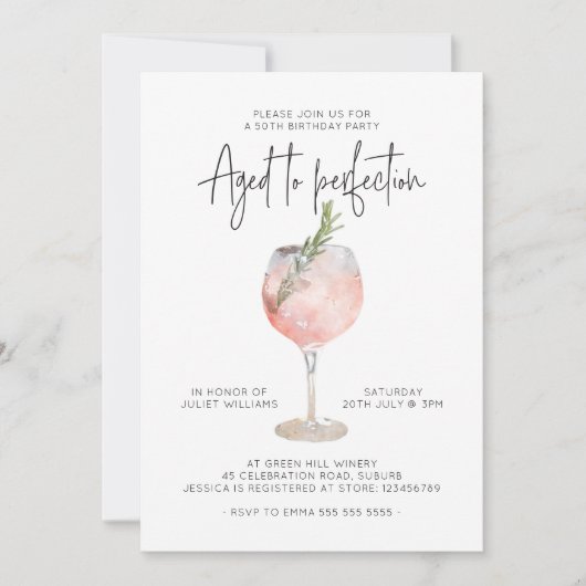 Elegant roze wijn tot perfecte 50e verjaardag kaart (Voorkant)