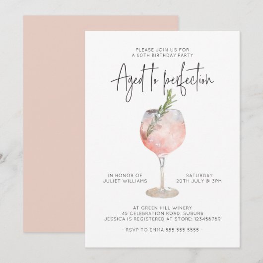 Elegant roze wijn tot perfecte 60e verjaardag kaart (Voorkant / Achterkant)